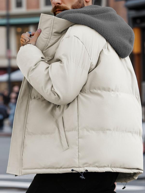 Men's Thickened Windproof Winter Jacket - Cold-Resistant Warm Fleece Lined Hooded Coat with Full Zip Front and Pockets, Mink Fur Collar, Casual Outdoor Jacket Suitable for Cold Weather Regular Fit, Men's Winter Coat Menswear Tops Long Sleeve Tights Beige Main Image