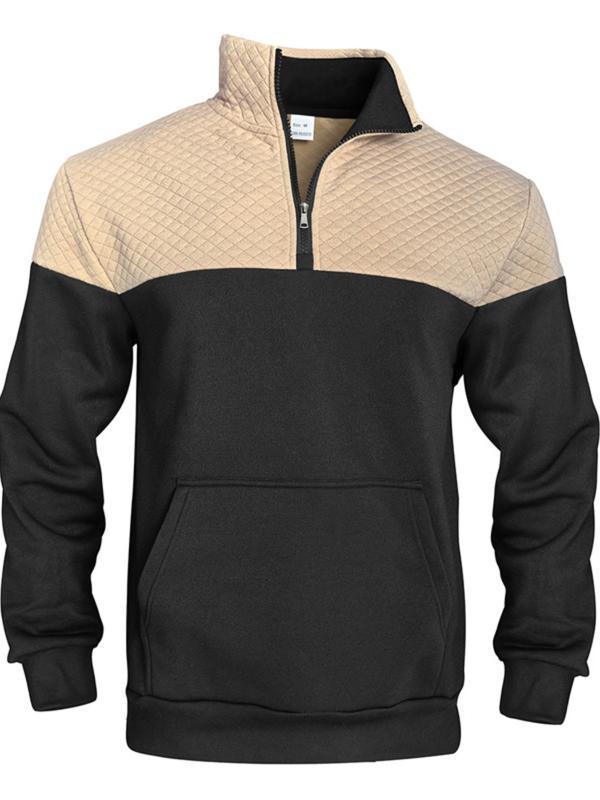 Men's Fall/Winter Patchwork Design Casual Stand-Up Collar Zipper Hoodie Stylish Commuter Sweatshirt New Arrival Men's Warm Pullover christmas gifts for him Hover Image
