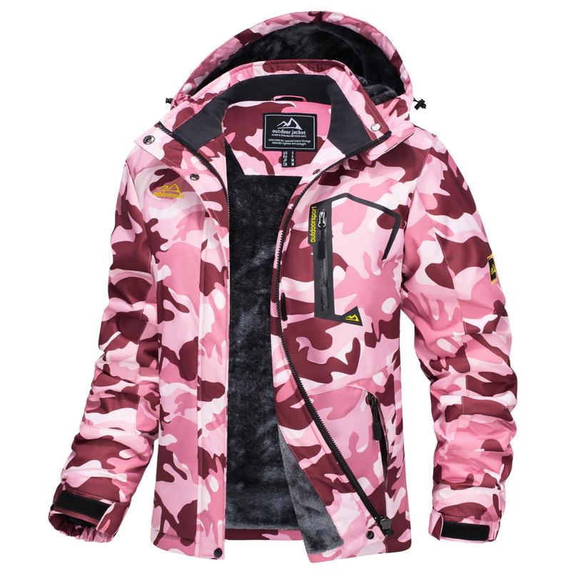 Chaqueta de esquí impermeable para mujer, con capucha, forro polar, cálida, de invierno, para la nieve, cortavientos de montaña, cortavientos de lluvia, cortavientos para otoño, diversión al aire libre