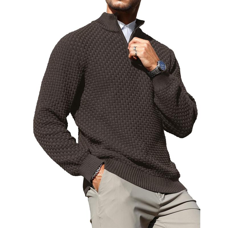 Suéter de punto trenzado con cuello de cremallera para hombre – Pulóver de cuello alto cálido con cuello con cremallera – Capa perfecta para días fríos, viernes casuales y estilo atemporal para el día a día TikTokShopBlackFriday Regalo de Navidad