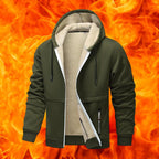 Men's Casual Zipper Wool Lined Hoodie - 100%25 Polyester Solid Color Long Sleeve Jacket, Lightly Stretchable Fabric, Suitable for Spring, Autumn, Hiking & Outdoor Activities, Regular Fit Hooded Sports Shirt, Men’s Warm Coat, Day Fleece Menswear  Beige Bla