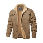 Chaqueta camionera de invierno con forro sherpa para hombre, chaqueta informal cálida con múltiples bolsillos, tops de ropa de hombre con cuello, forro polar de algodón, manga larga, novedad de otoño, chaqueta caqui beige, diversión al aire libre