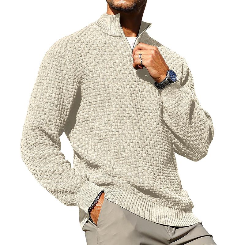 Suéter de punto trenzado con cuello de cremallera para hombre – Pulóver de cuello alto cálido con cuello con cremallera – Capa perfecta para días fríos, viernes casuales y estilo atemporal para el día a día TikTokShopBlackFriday Regalo de Navidad