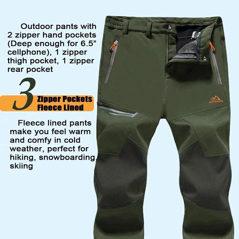 Men's Winter Pants Fleece Lined Ski Snow Pants Water Resistant 4 Zip Pockets Outdoor Work Pants FallFreshness Outdoorfun