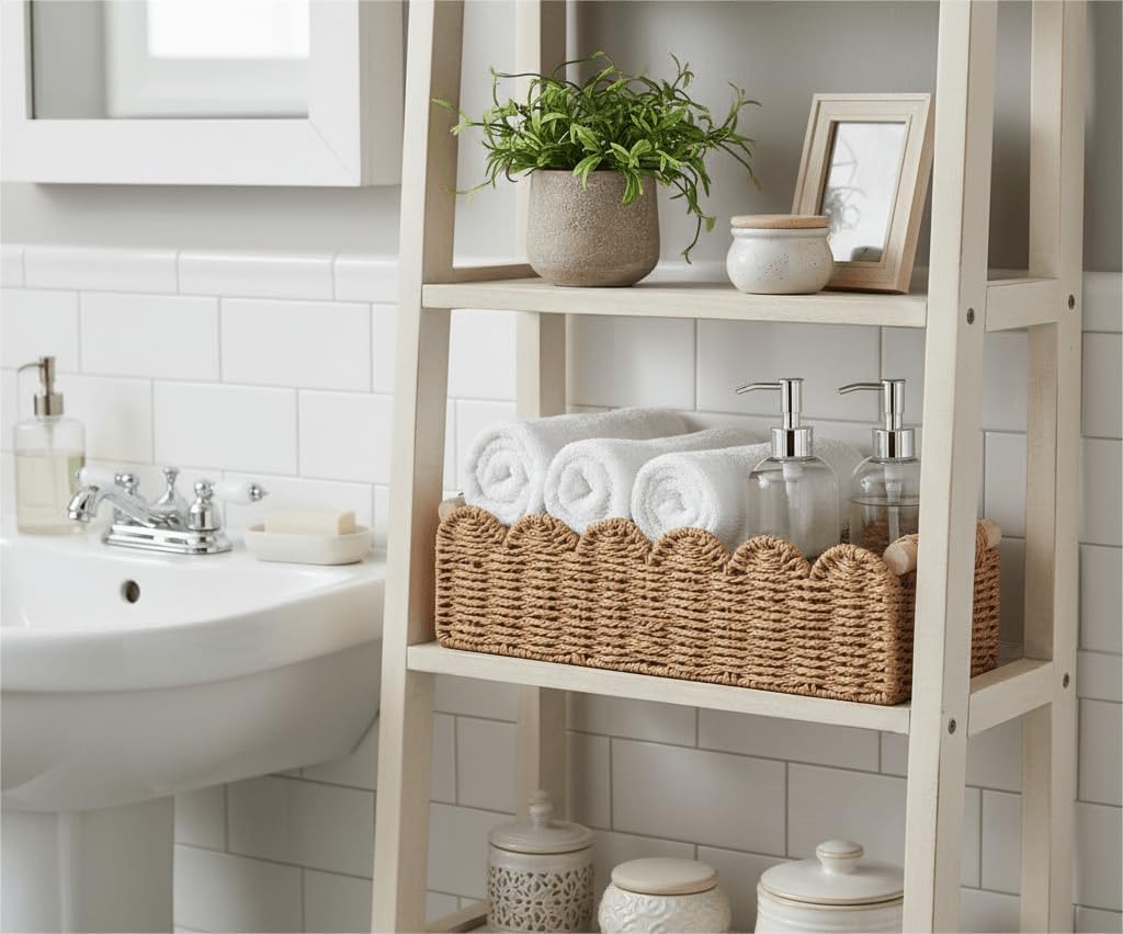 Cesta de almacenamiento para inodoro con cuerda de papel festoneada