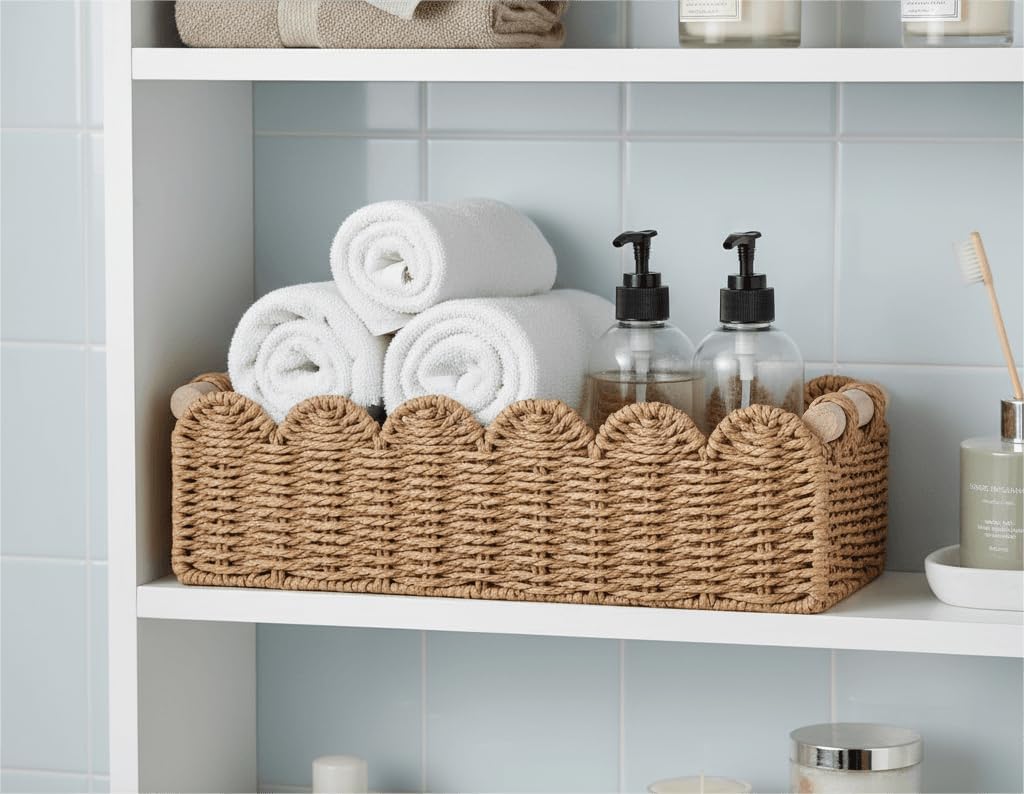 Cesta de almacenamiento para inodoro con cuerda de papel festoneada