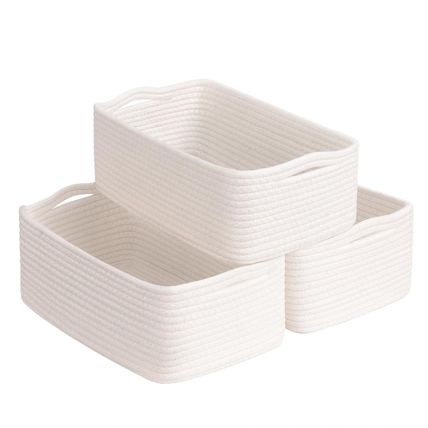Cestas de almacenamiento tejidas en blanco y marr�n - Juego de 3