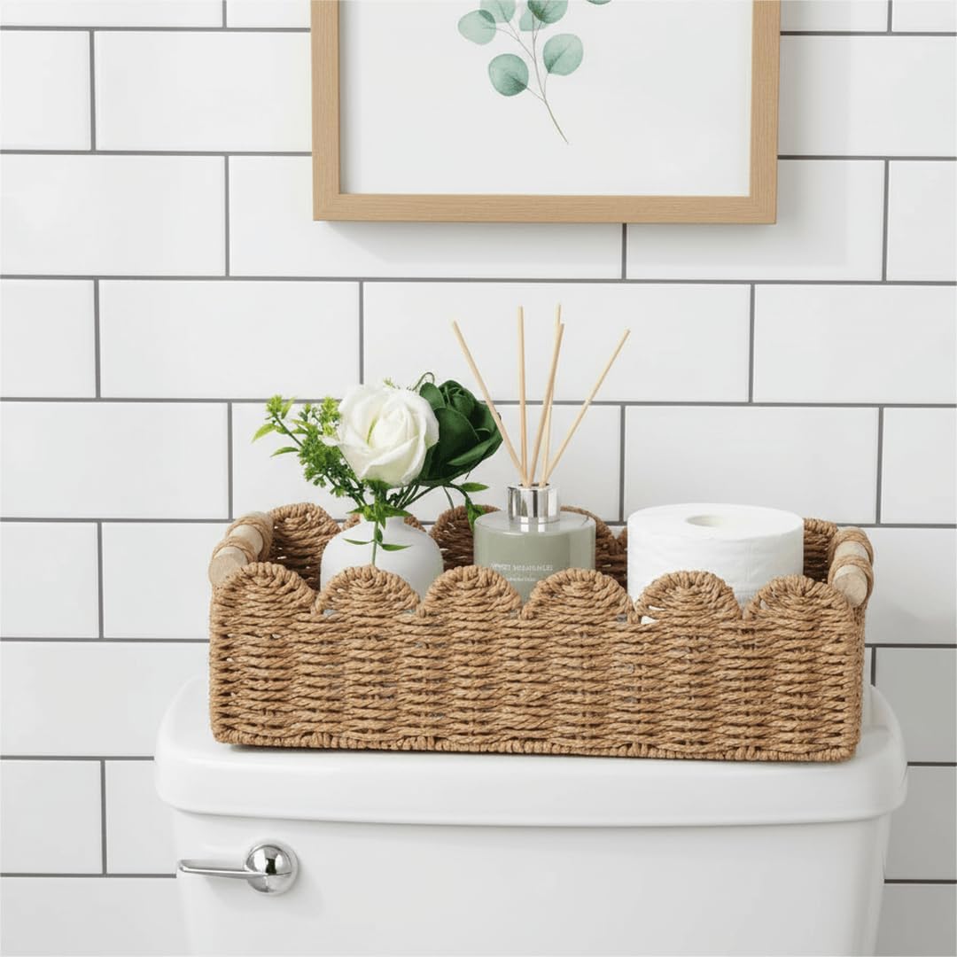 Cesta de almacenamiento para inodoro con cuerda de papel festoneada