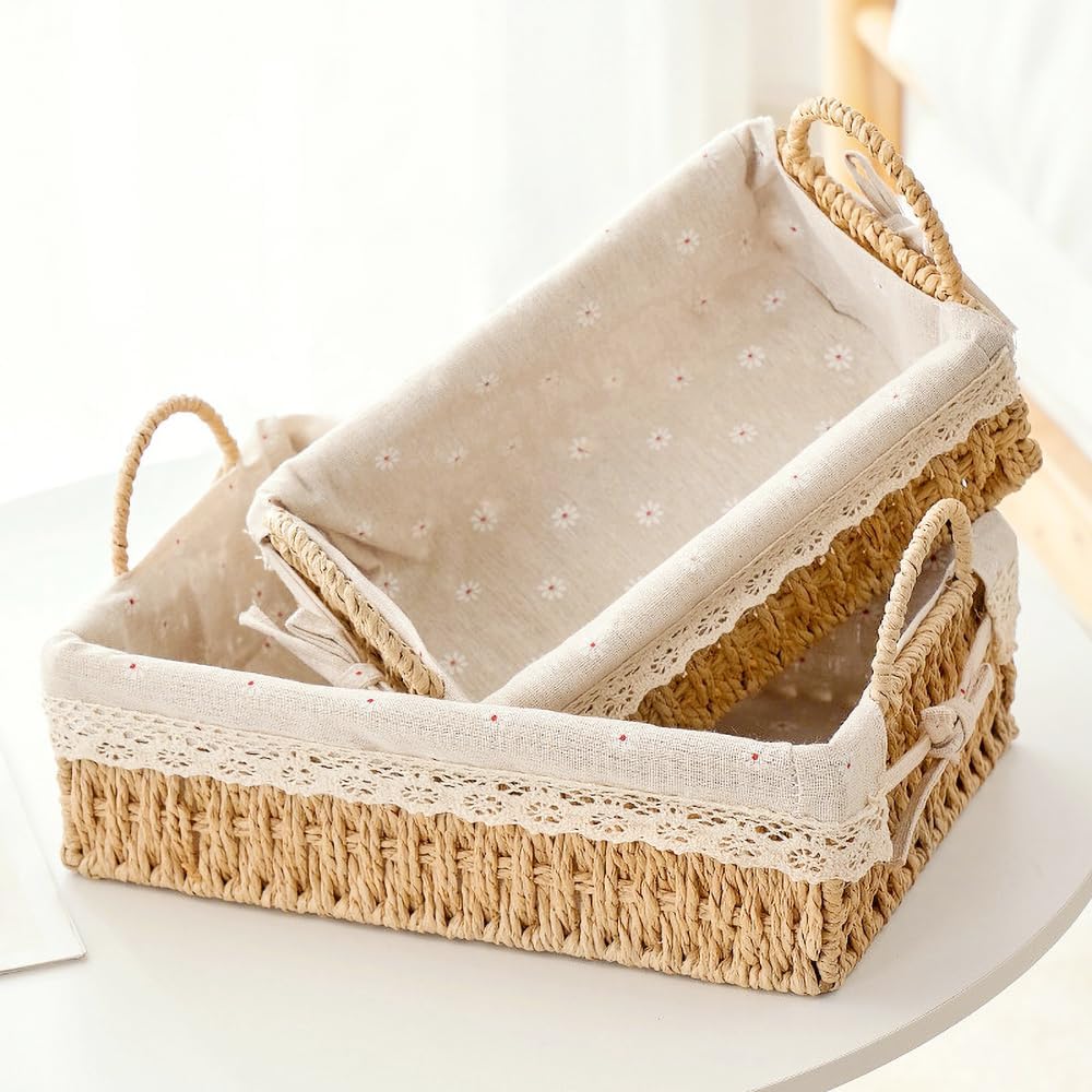 Cestas de mimbre boho forradas - Juego de 2