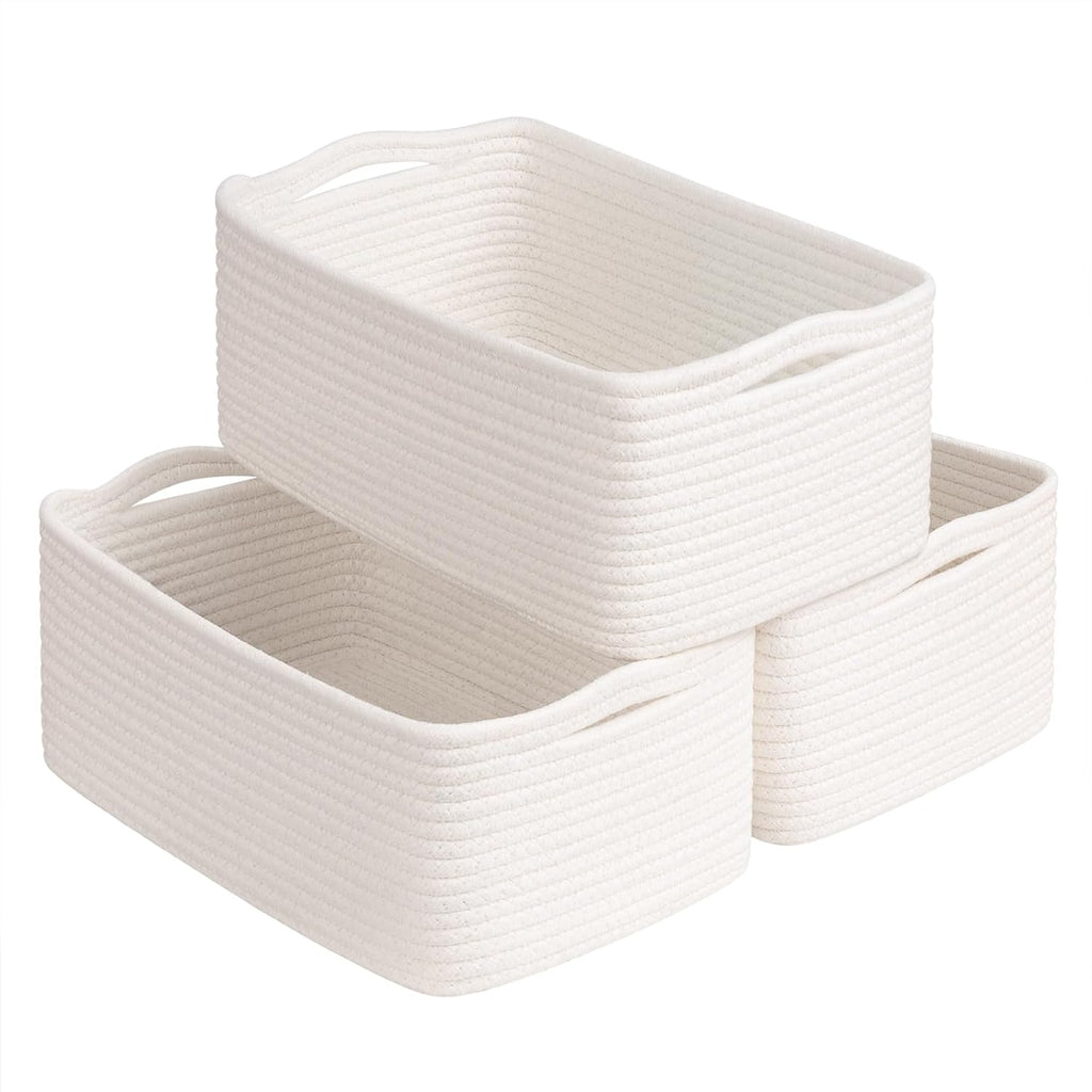 Cestas de almacenamiento tejidas en blanco y marr�n - Juego de 3