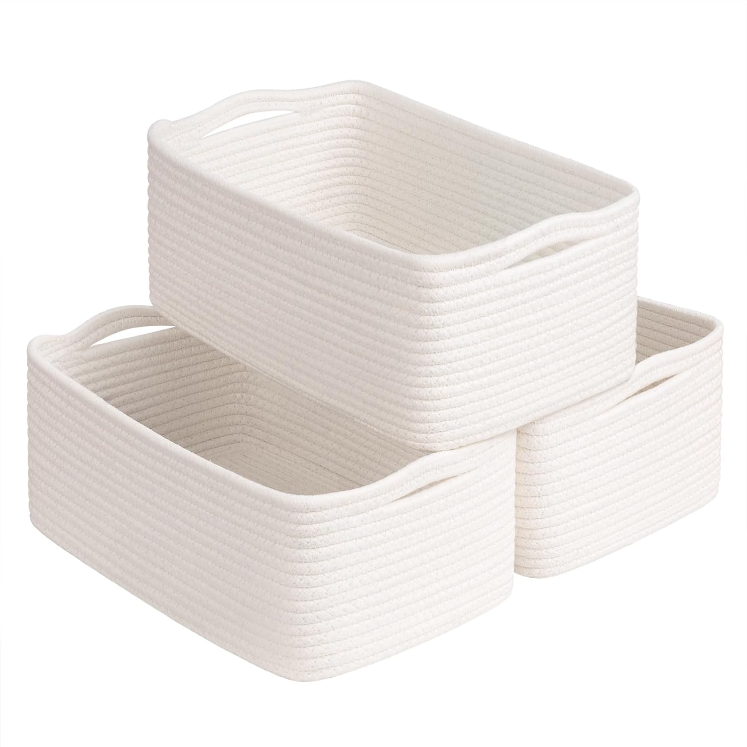 Cestas de almacenamiento tejidas en blanco y marr�n - Juego de 3