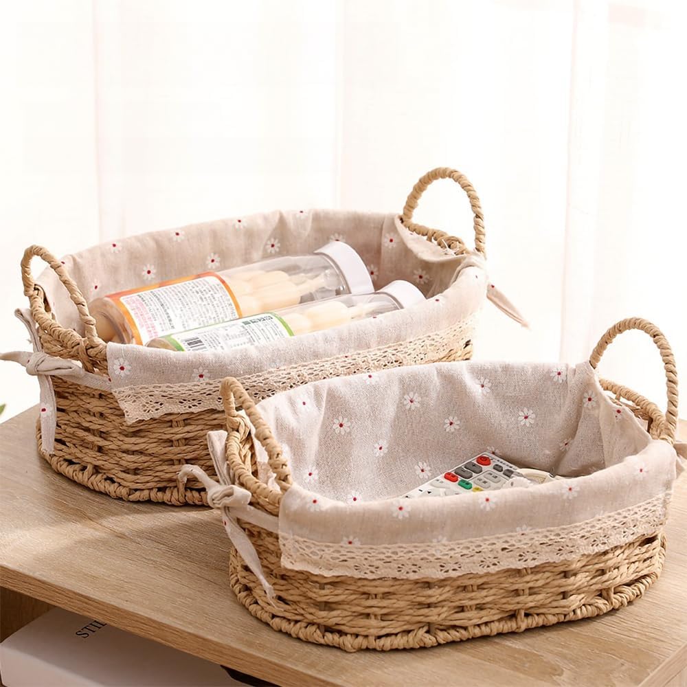 Cestas de mimbre boho forradas - Juego de 2