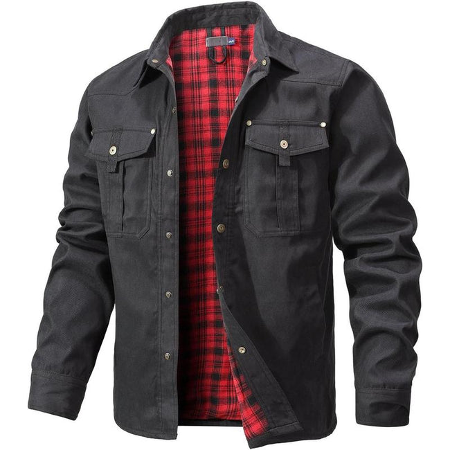 Men's Flannel Lined Shacket Jacket Plaid Brushed Lining Cowboy Western Twill Outdoor Shirt Jacket Hover Image