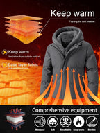 Men's Thickened Windproof Winter Jacket - Cold-Resistant Warm Fleece Lined Hooded Coat with Full Zip Front and Pockets, Mink Fur Collar, Casual Outdoor Jacket Suitable for Cold Weather Regular Fit, Men's Winter Coat Menswear Tops Long Sleeve Tights Beige