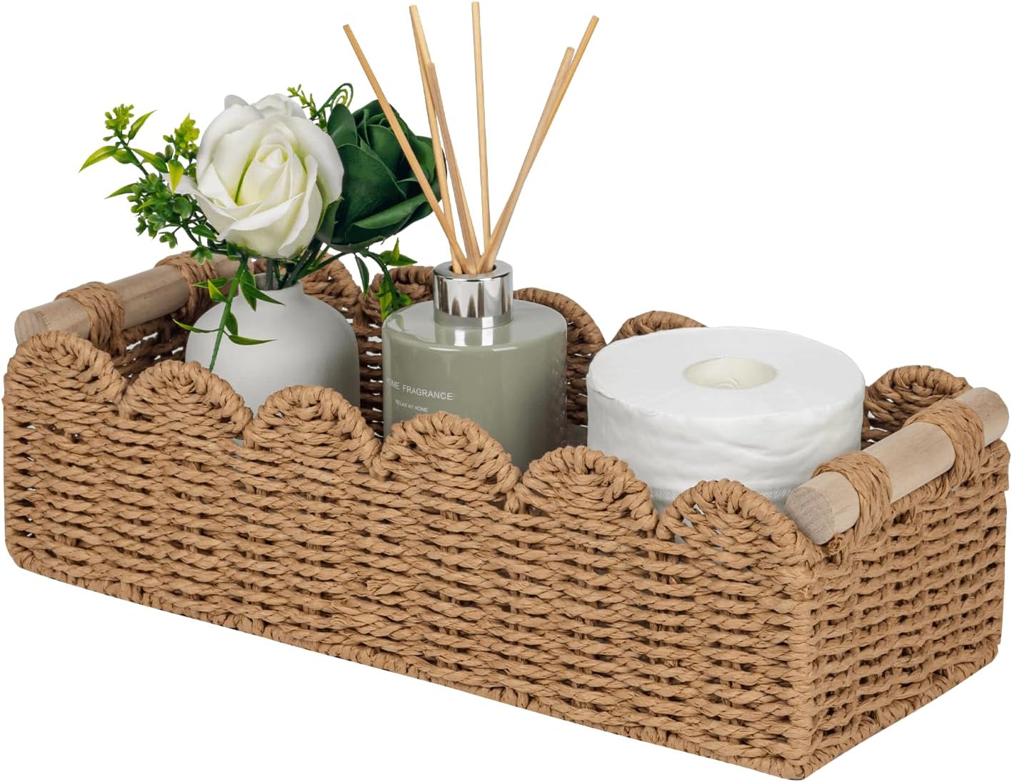 Cesta de almacenamiento para inodoro con cuerda de papel festoneada
