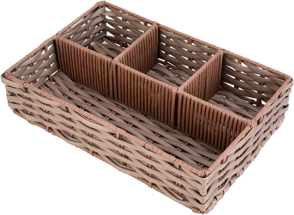 Cesta de almacenamiento tejida de 4 compartimentos con divisores