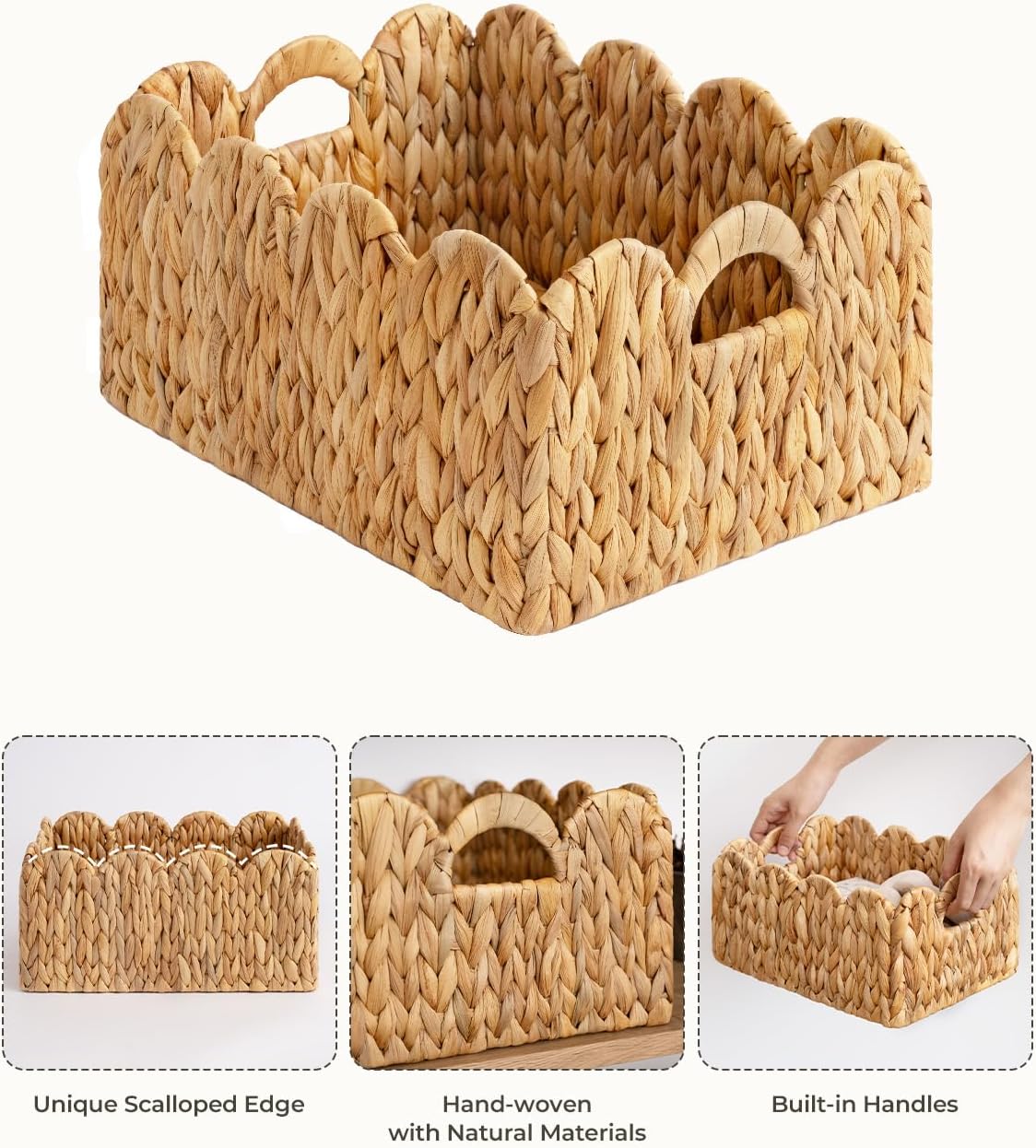 Scalloped Water Hyacinth Baskets - Set of 2
