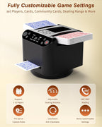 Máquina Barajadora y Repartidora Automática 2 en 1 con 4 Controles Remotos para 1-2 Barajas, Recargable por USB-C, Soporta de 1 a 12 Jugadores, Programable, para Póker, UNO, Blackjack, Texas Hold'em