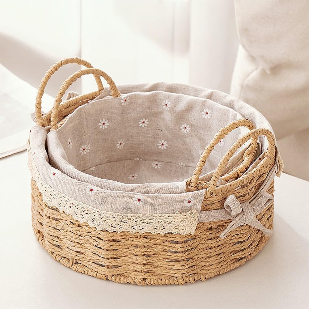 Cestas de mimbre boho forradas - Juego de 2
