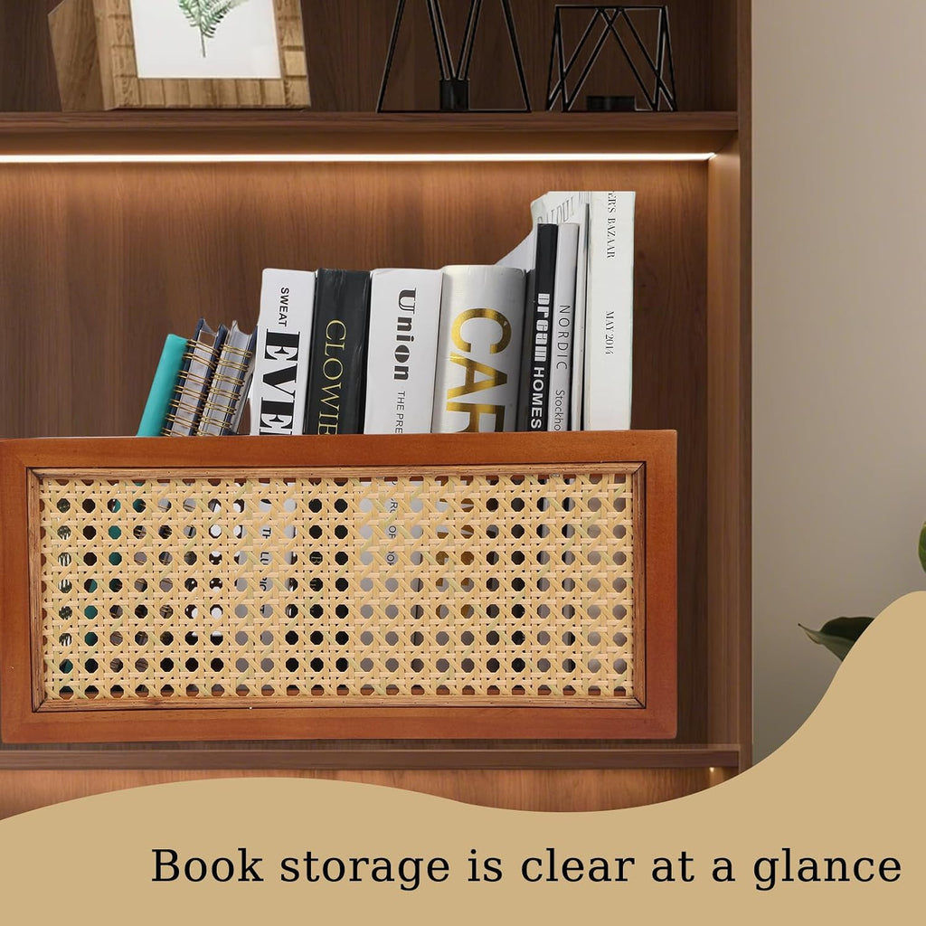 Wooden Storage Basket with Rattan Cane Webbing