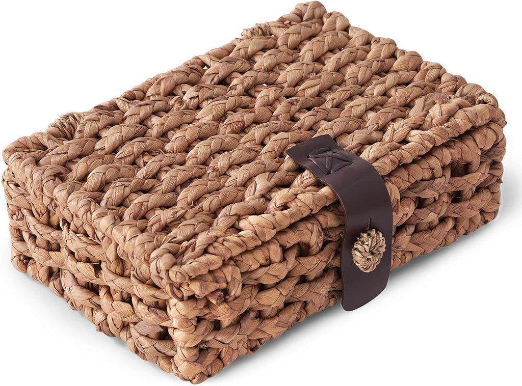 Caja decorativa grande de jacinto de agua con tapa