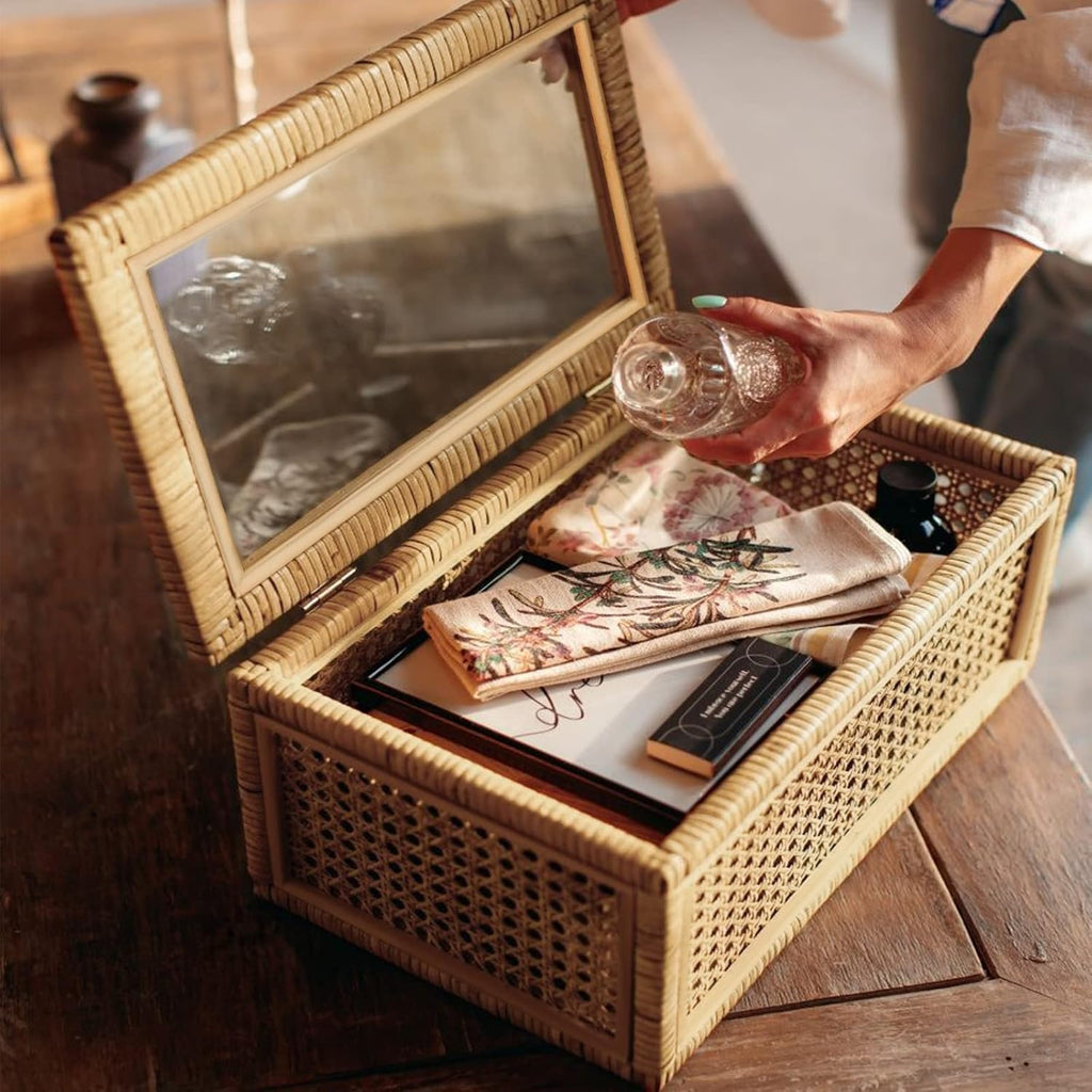 Cajas expositoras de rat�n con tapas de vidrio - Juego de 2