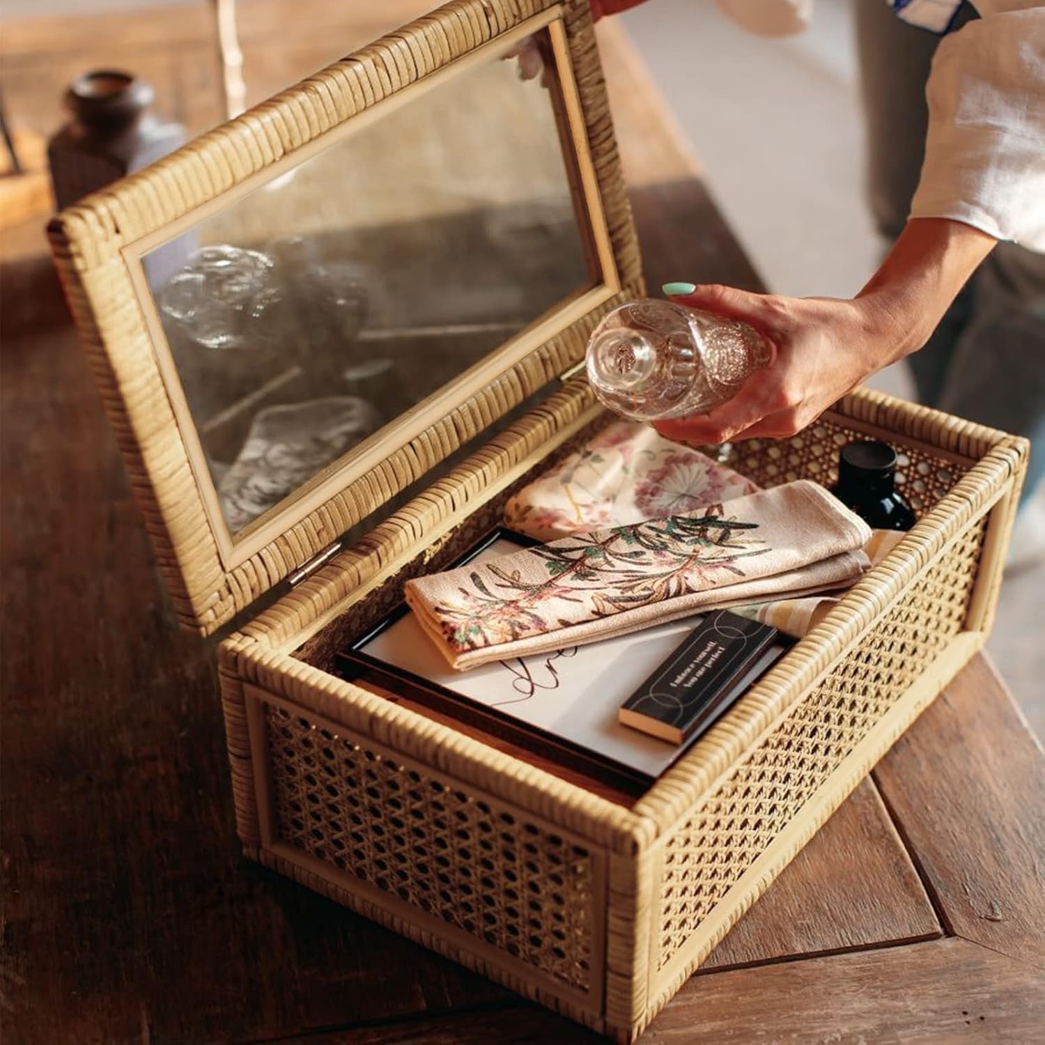 Cajas expositoras de rat�n con tapas de vidrio - Juego de 2