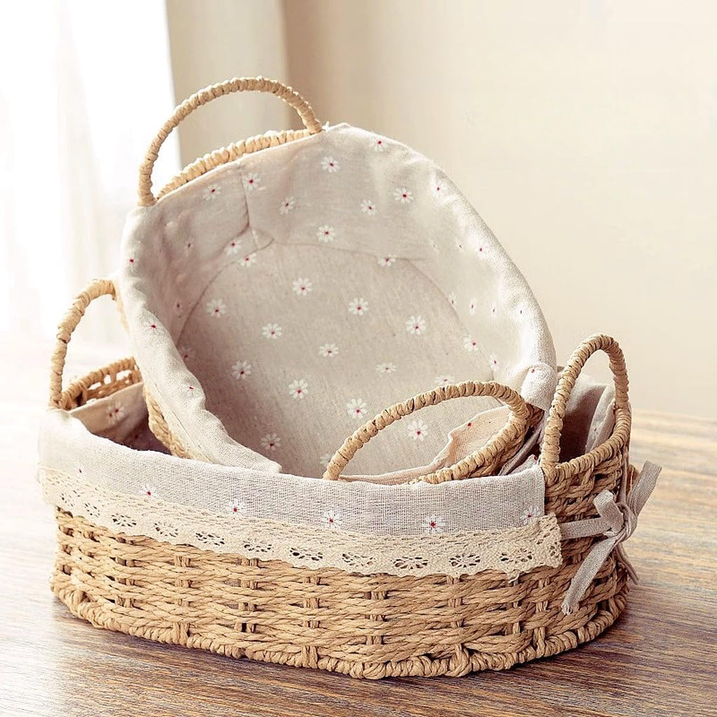 Cestas de mimbre boho forradas - Juego de 2