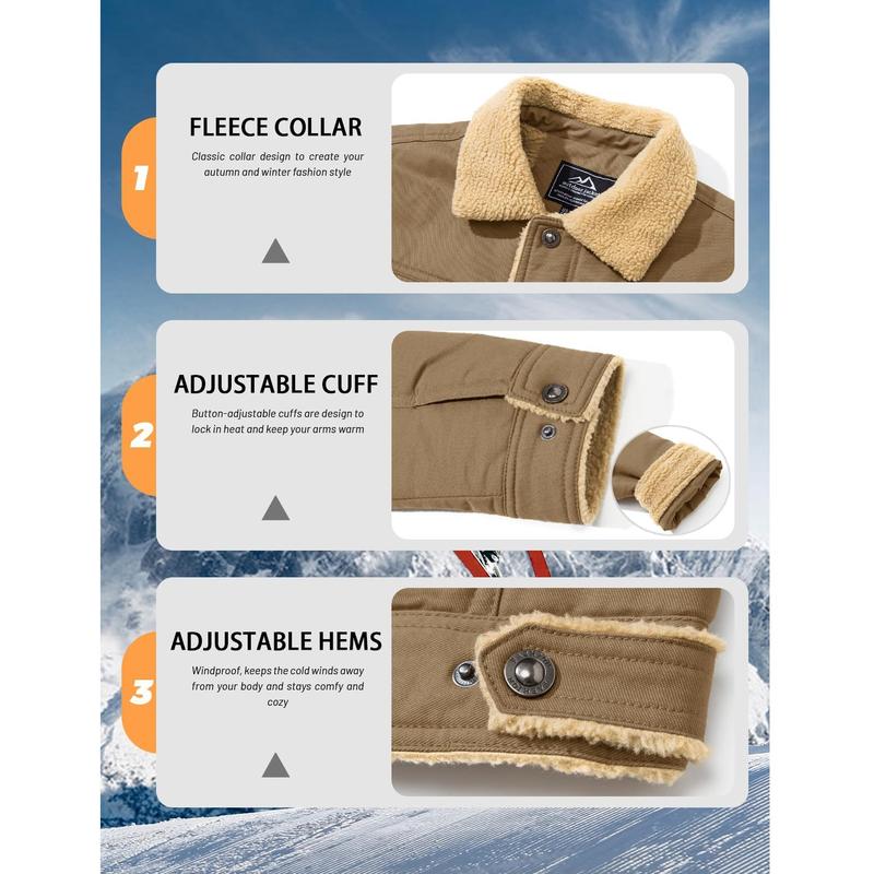 Chaqueta camionera de invierno con forro sherpa para hombre, chaqueta informal cálida con múltiples bolsillos, tops de ropa de hombre con cuello, forro polar de algodón, manga larga, novedad de otoño, chaqueta caqui beige, diversión al aire libre