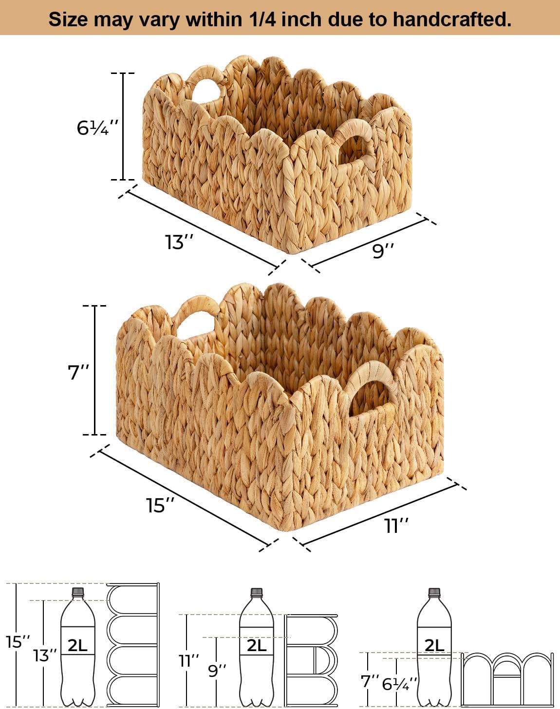 Scalloped Water Hyacinth Baskets - Set of 2