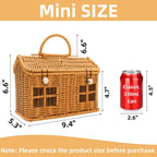 Cesta peque�a de rat�n con forma de casa y tapa