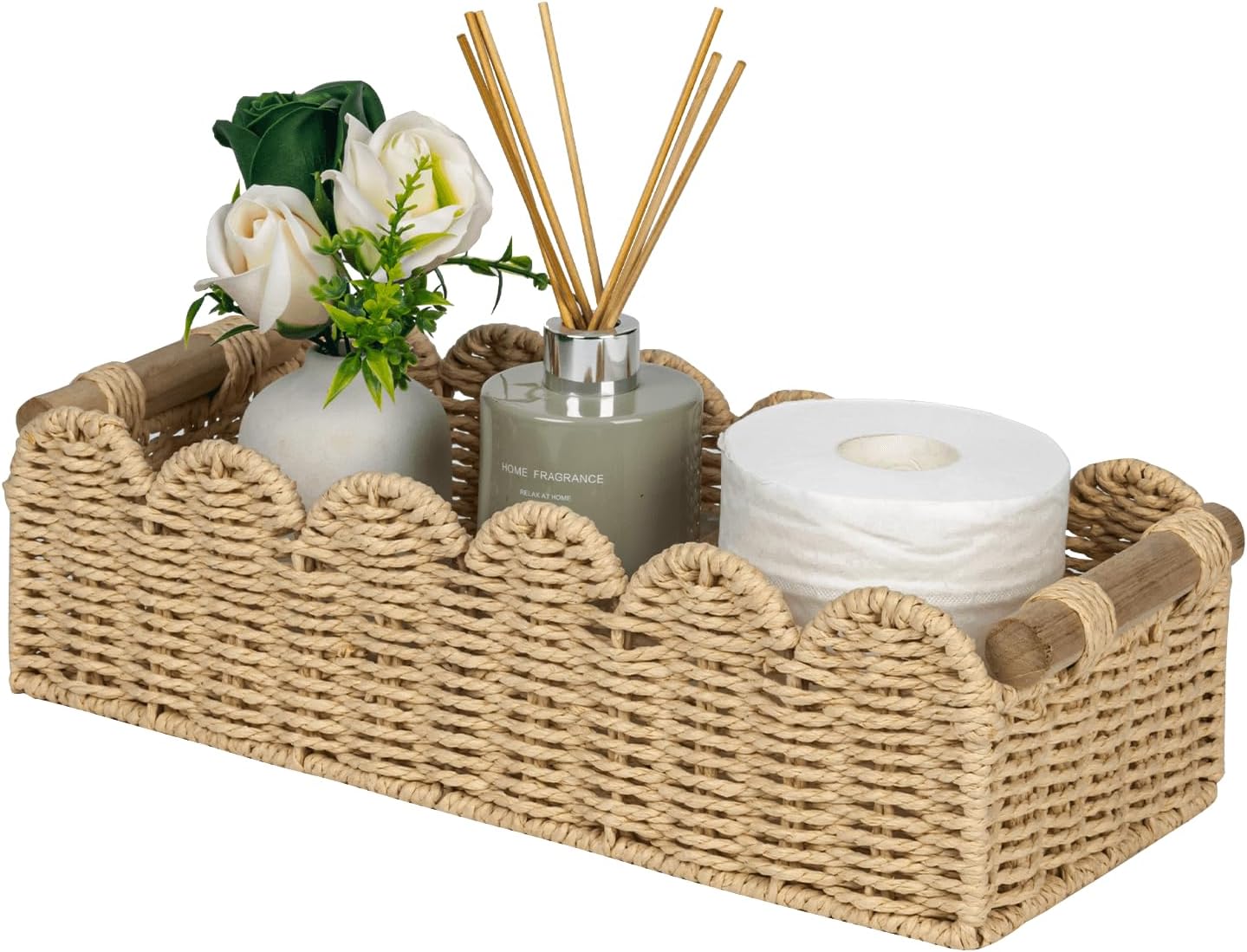 Cesta de almacenamiento para inodoro con cuerda de papel festoneada