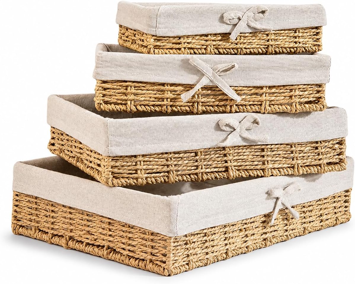 Lined Shelf Storage Baskets - Set of 4
