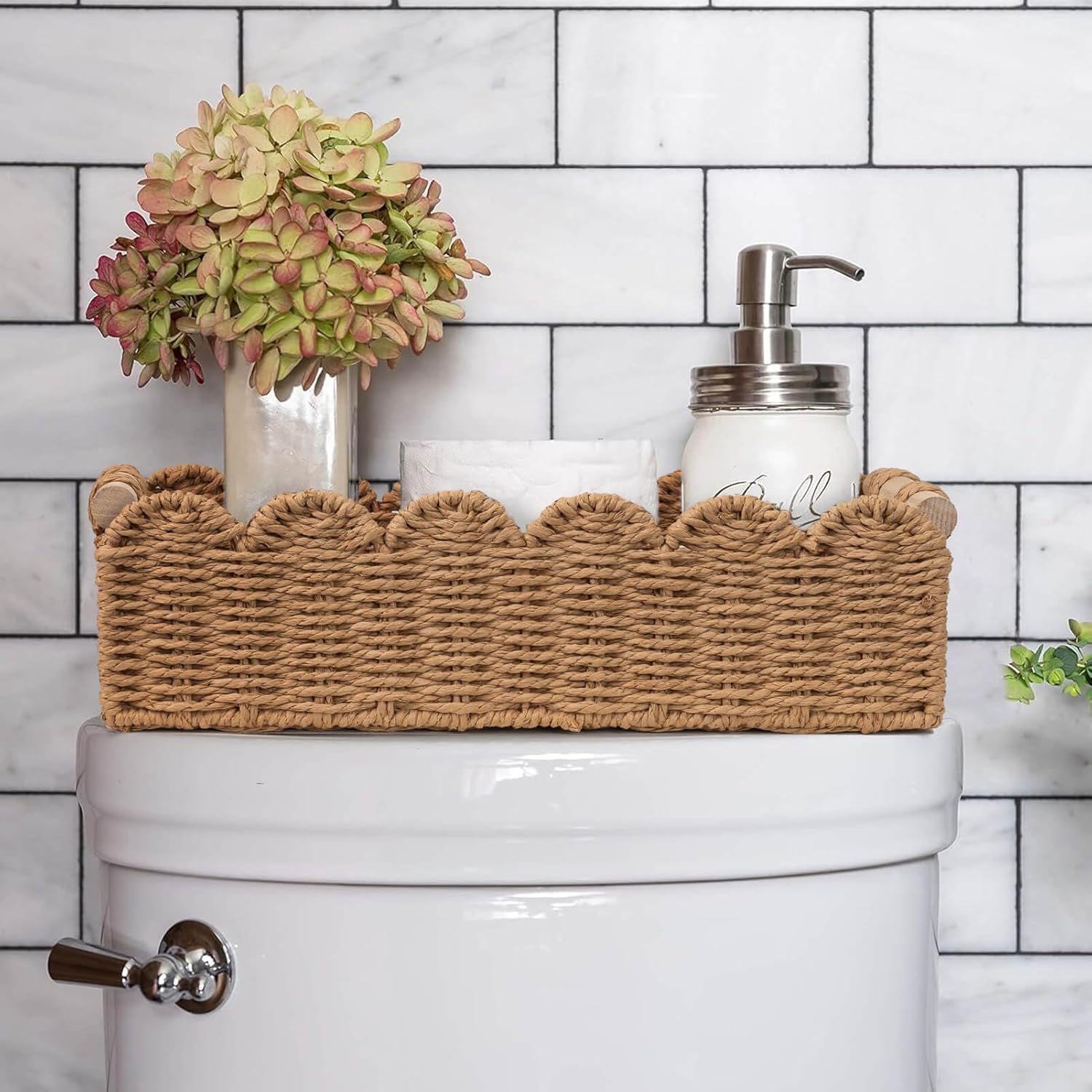 Cesta de almacenamiento para inodoro con cuerda de papel festoneada