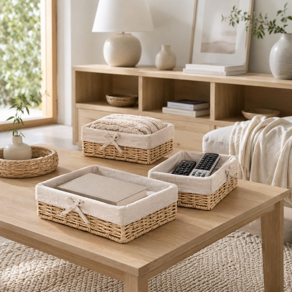 Lined Shelf Storage Baskets - Set of 4