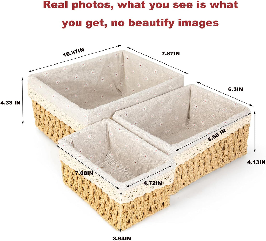 Lined Paper Rope Counter Baskets - Set of 3