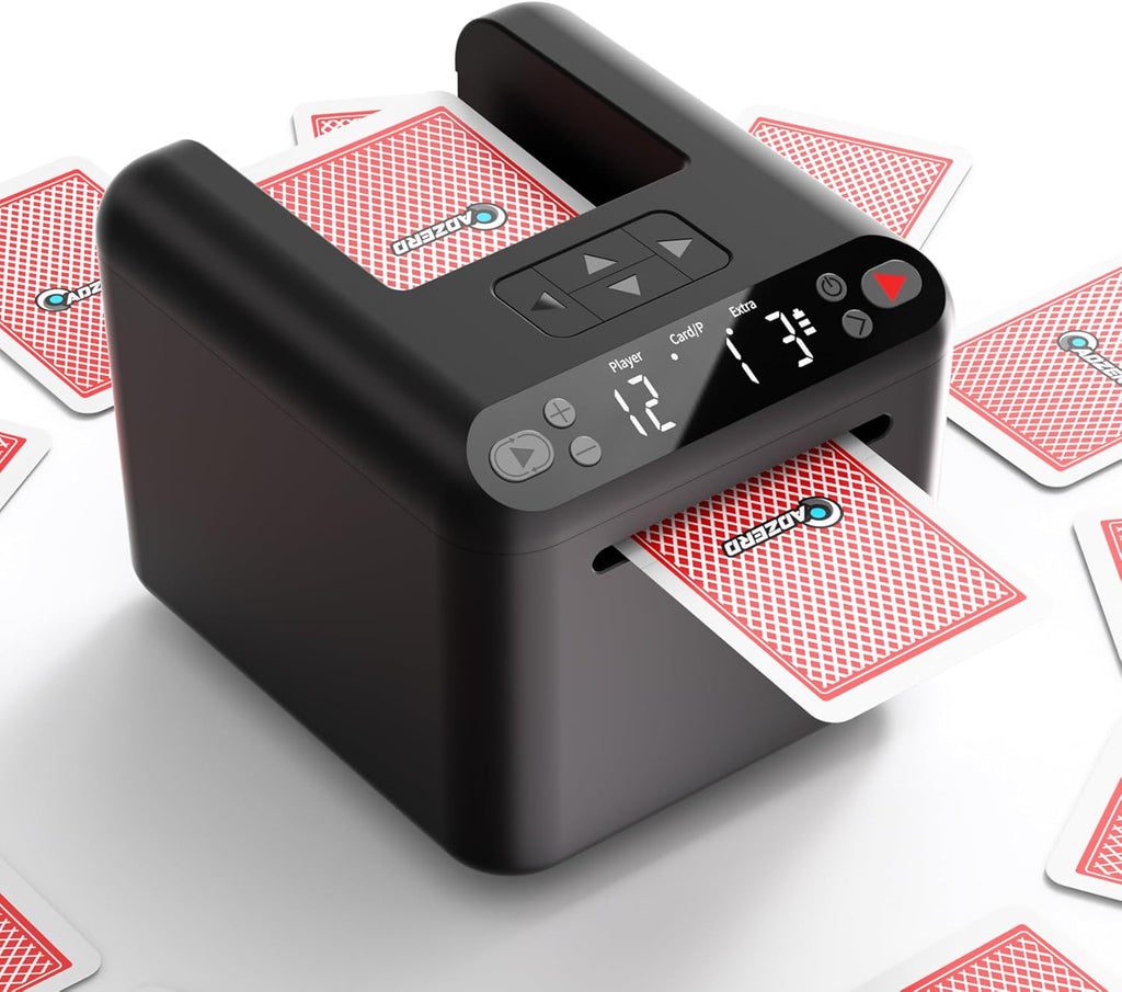 Máquina Repartidora Automática de Cartas - Recargable para 1/2/3 Barajas, 1-12 Jugadores, Distancia de Reparto Ajustable, Silenciosa, Rotación 360° y 180°, Compatible con Poker, UNO, Bridge, Blackjack y Más