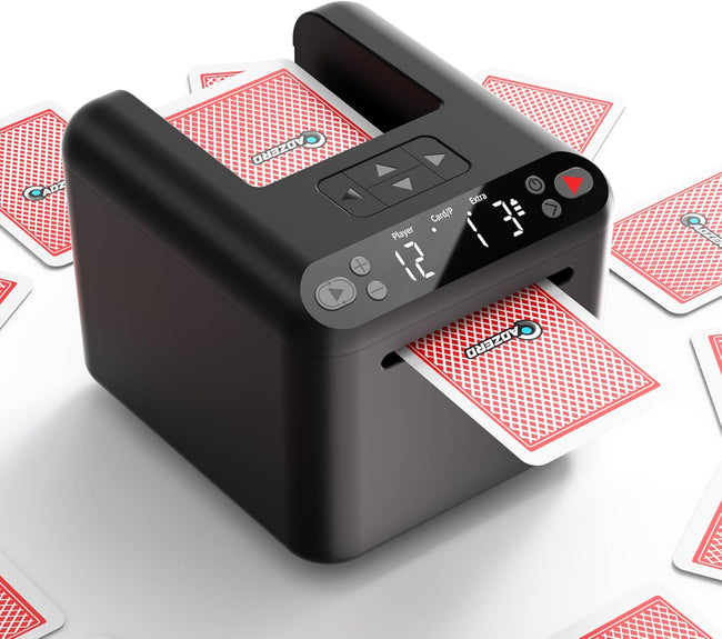 Automatic Card Dealer Machine - Rechargeable for 1/2/3 Decks, 1-12 Players, Adjustable Dealing Distance, Quiet, 360° & 180° Rotation, Compatible with Poker, UNO, Bridge, Blackjack & More Hover Image