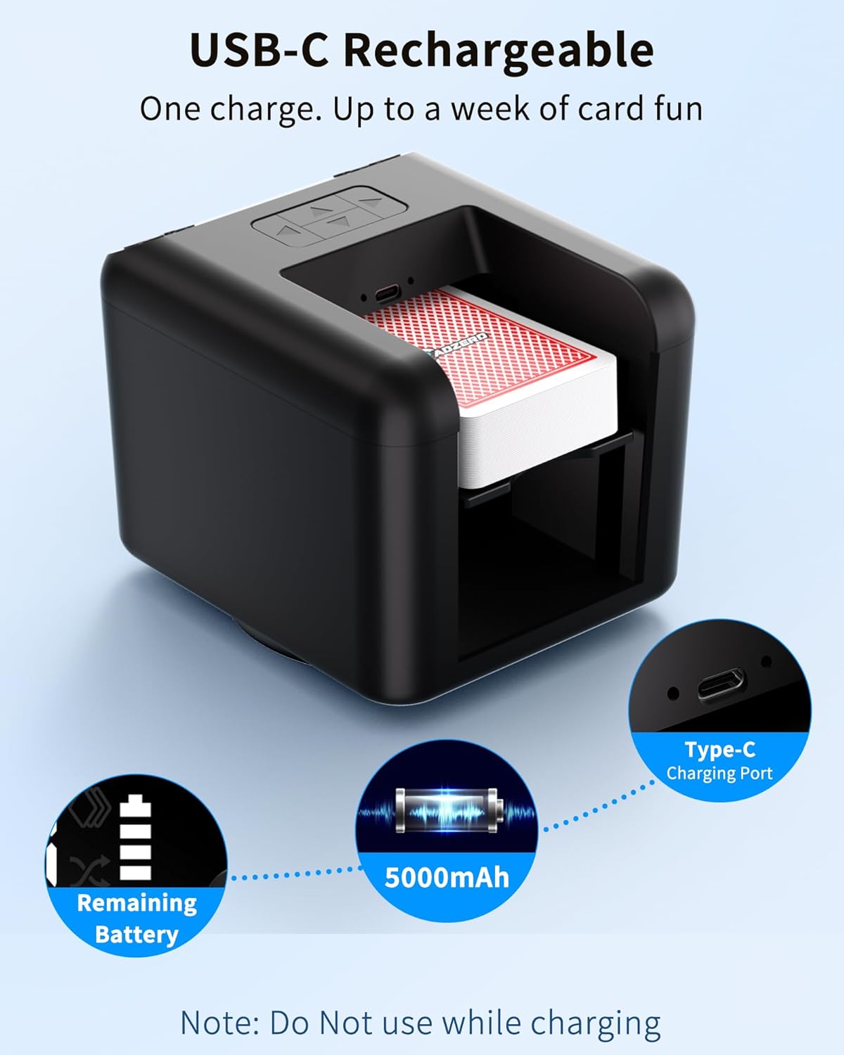 Máquina Repartidora Automática de Cartas - Recargable para 1/2/3 Barajas, 1-12 Jugadores, Distancia de Reparto Ajustable, Silenciosa, Rotación 360° y 180°, Compatible con Poker, UNO, Bridge, Blackjack y Más
