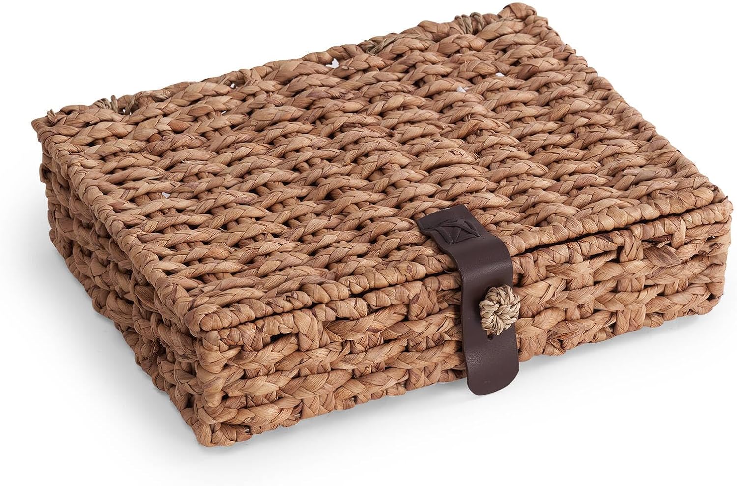Caja decorativa grande de jacinto de agua con tapa