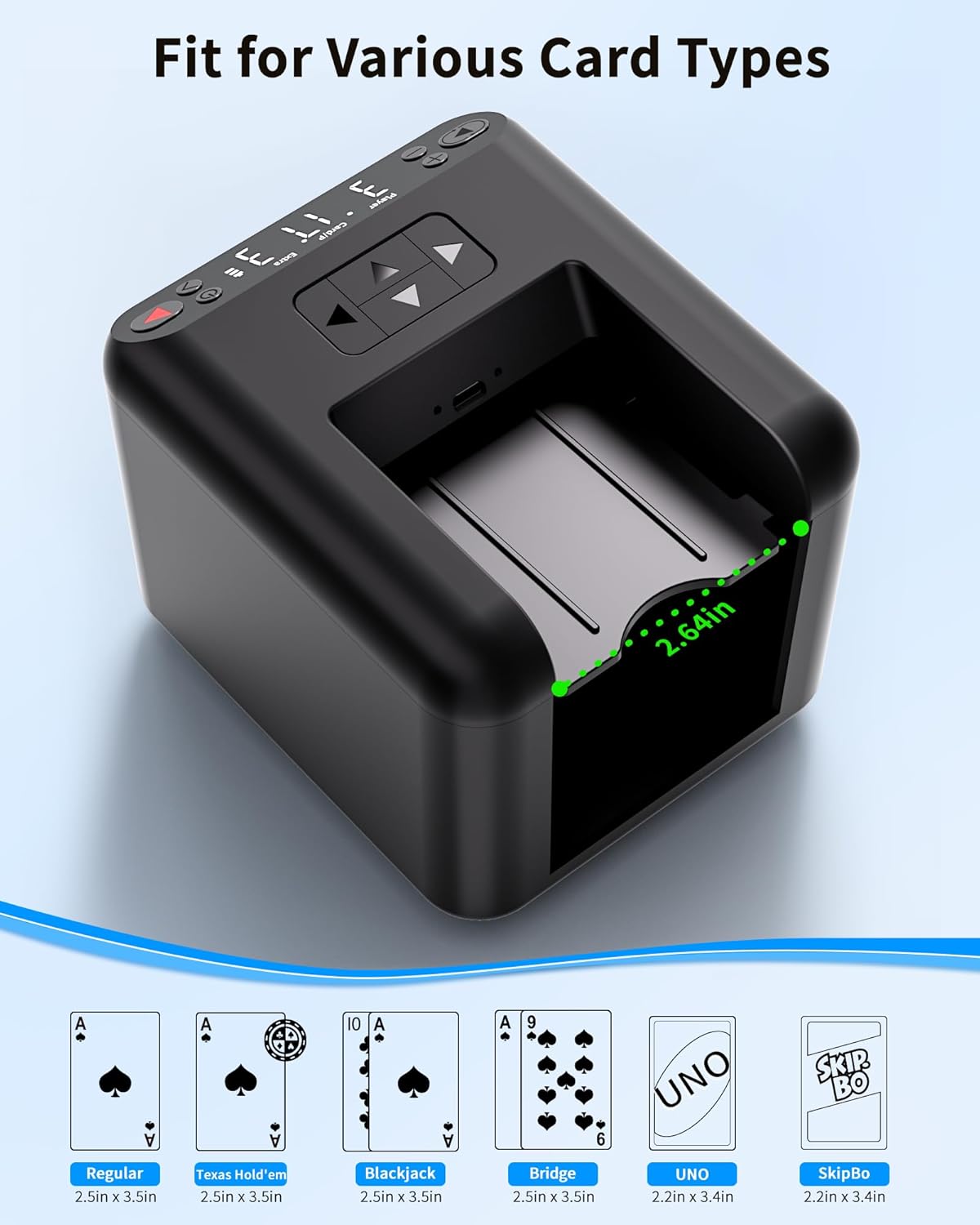 Máquina Repartidora Automática de Cartas - Recargable para 1/2/3 Barajas, 1-12 Jugadores, Distancia de Reparto Ajustable, Silenciosa, Rotación 360° y 180°, Compatible con Poker, UNO, Bridge, Blackjack y Más