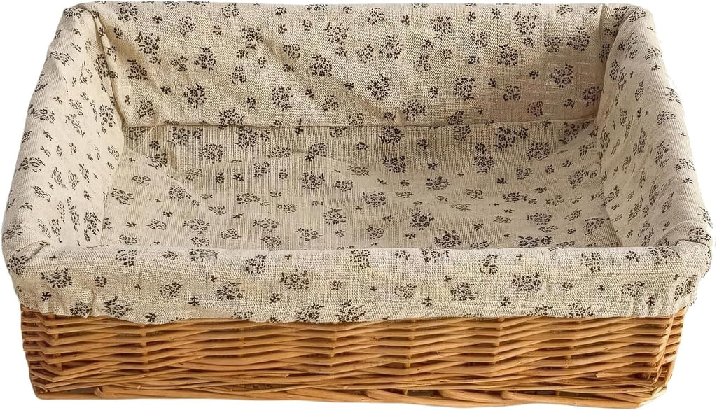Cesta de almacenamiento de mimbre rectangular forrada