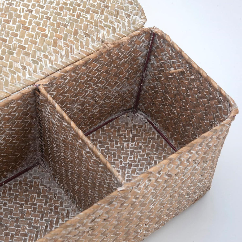 Whitewashed Seagrass Toilet Tank Basket with Lid