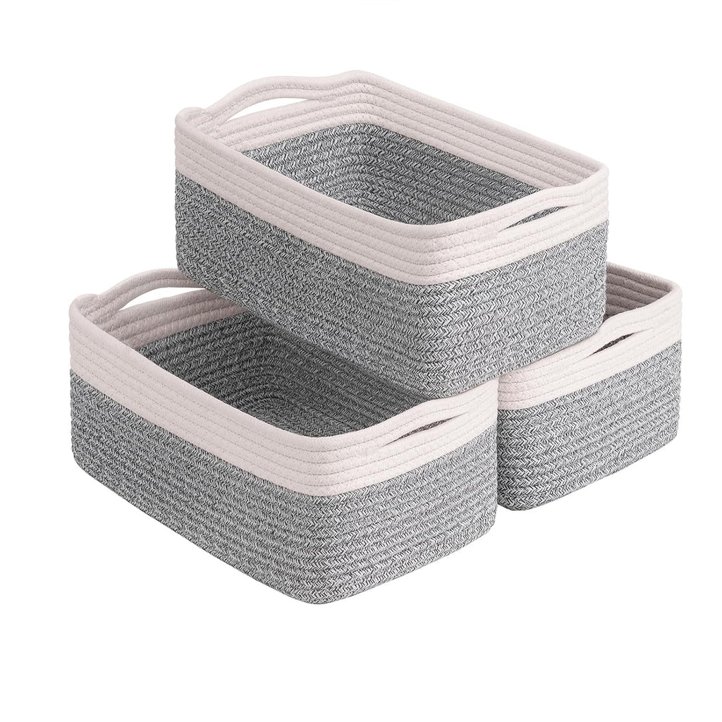 Cestas de almacenamiento tejidas en blanco y marr�n - Juego de 3