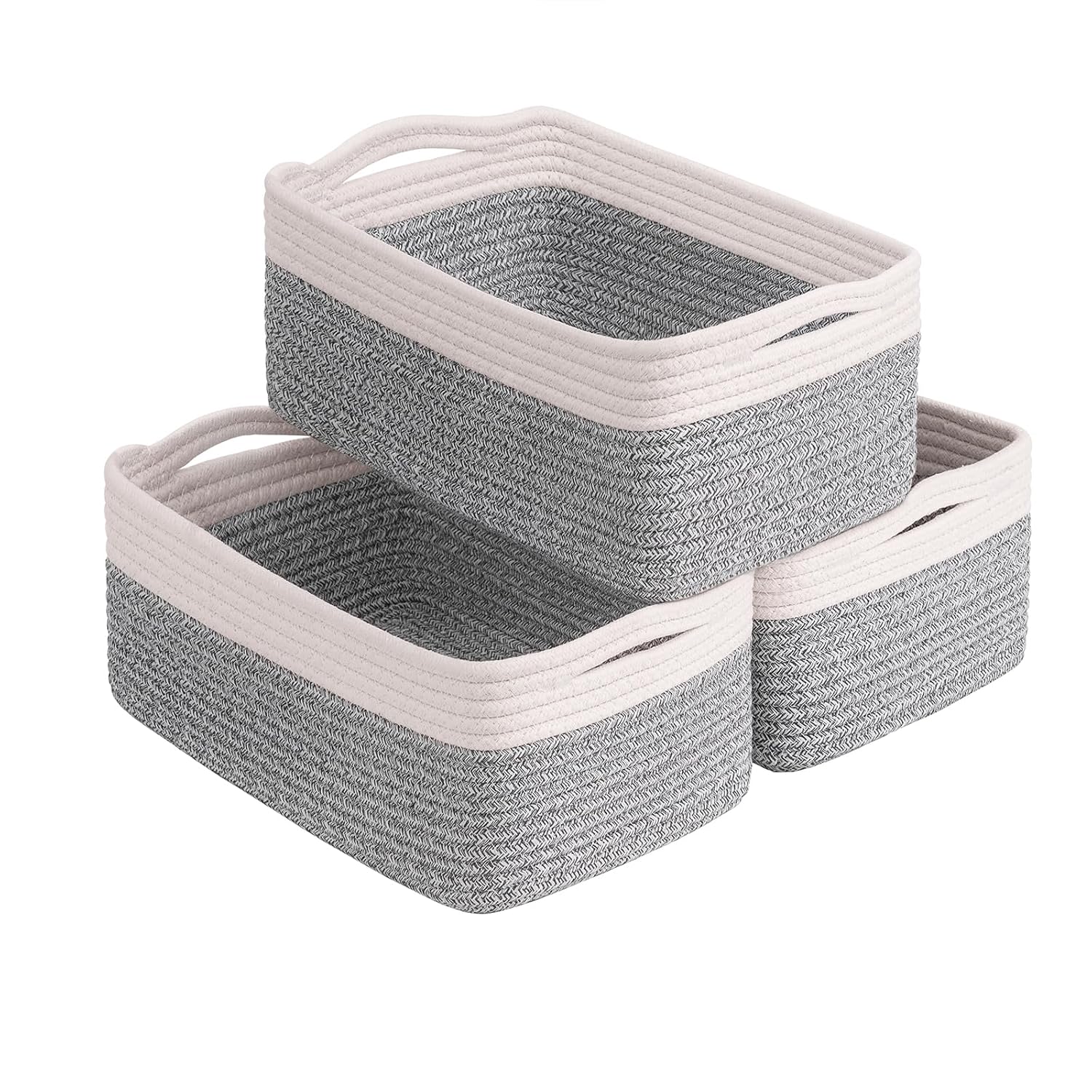 Cestas de almacenamiento tejidas en blanco y marr�n - Juego de 3