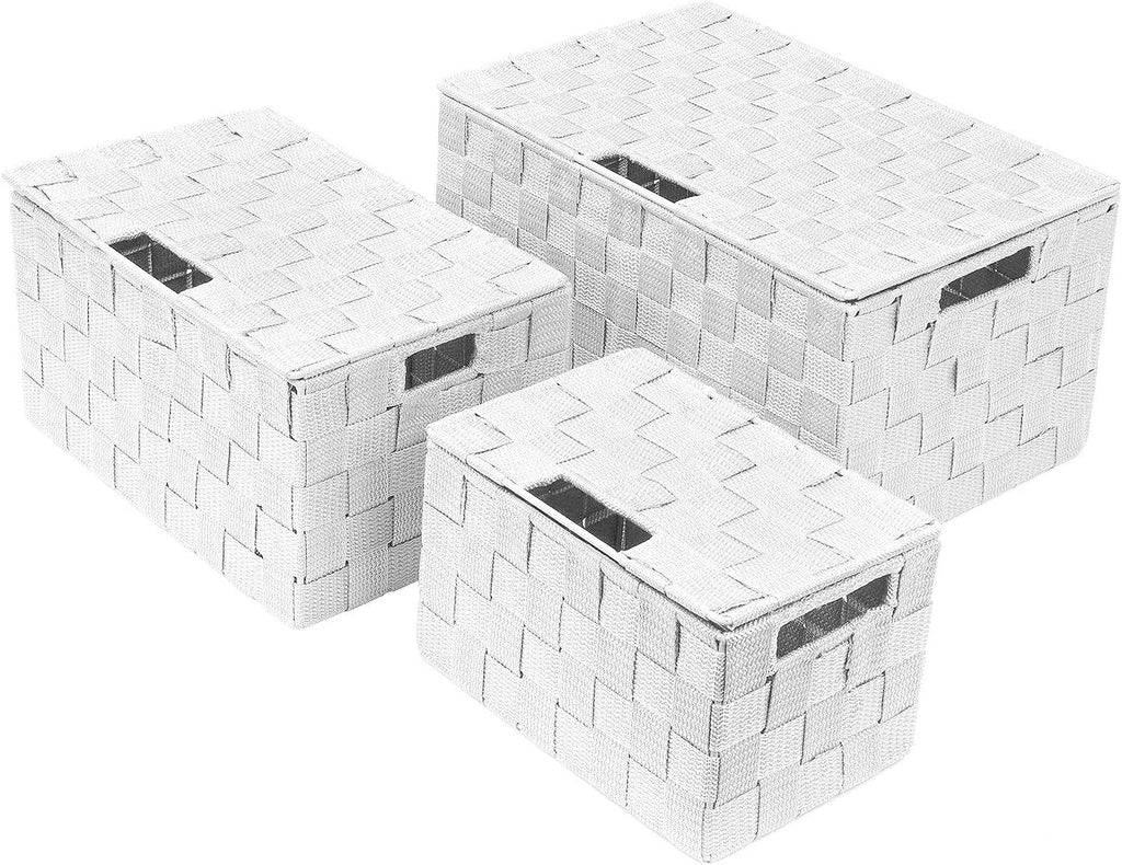 Cestas de almacenamiento de mimbre blancas con tapas - Juego de 3