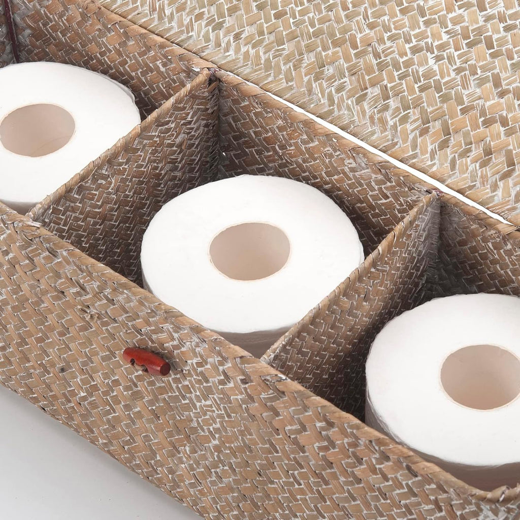 Whitewashed Seagrass Toilet Tank Basket with Lid