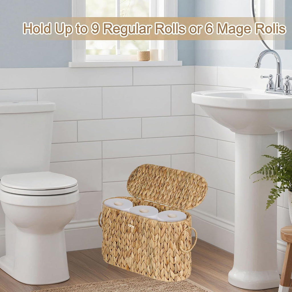 Cesta de papel higi�nico delgada de jacinto de agua con tapa