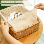 Cesta de almacenamiento de mimbre rectangular forrada