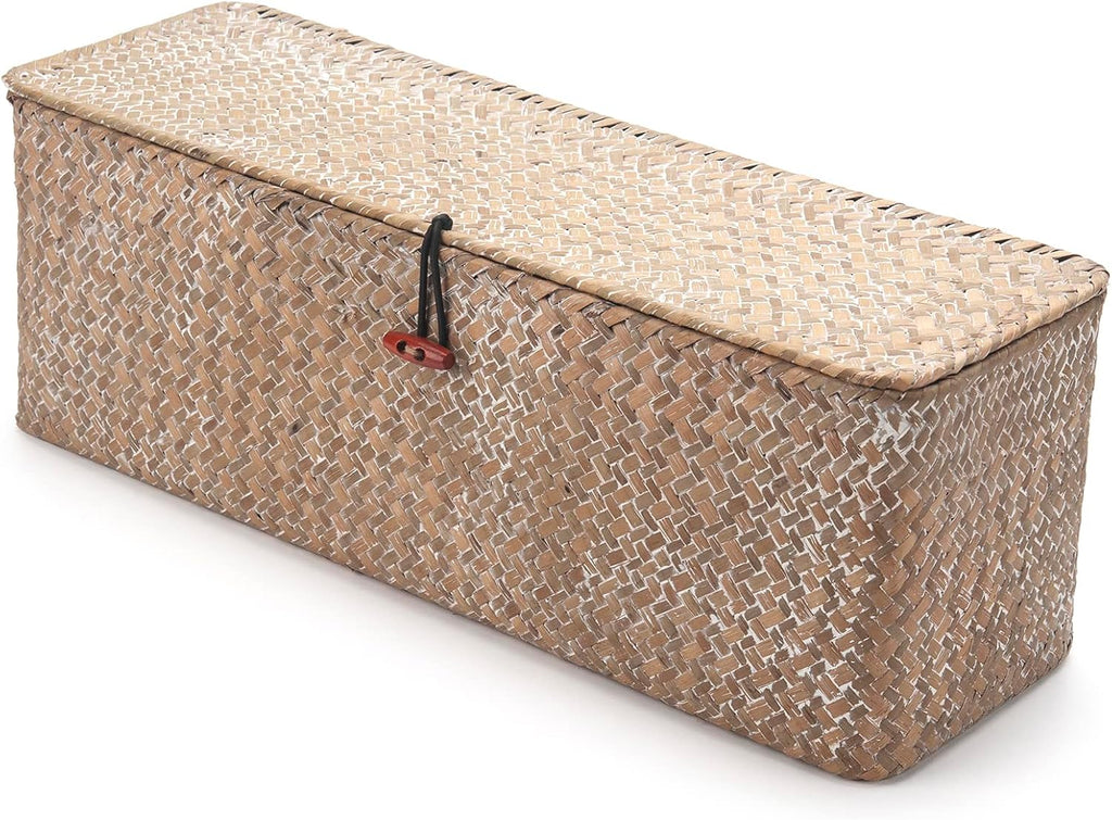 Whitewashed Seagrass Toilet Tank Basket with Lid